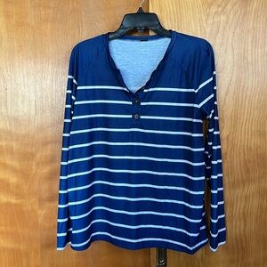 Shein Blue and White Striped Long Sleeve Shirt